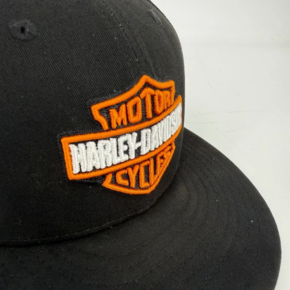 Harley-Davidson New Era 59FIFTY Fitted Hat Black Orange Size 7 3/8 Biker Cap